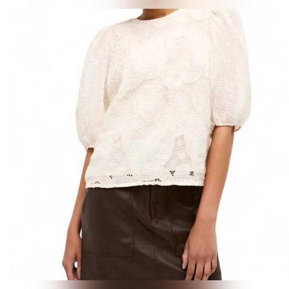 Marie Oliver Tops - Marie Oliver Lace Vance Puff Sleeve Top Cream  Blouse